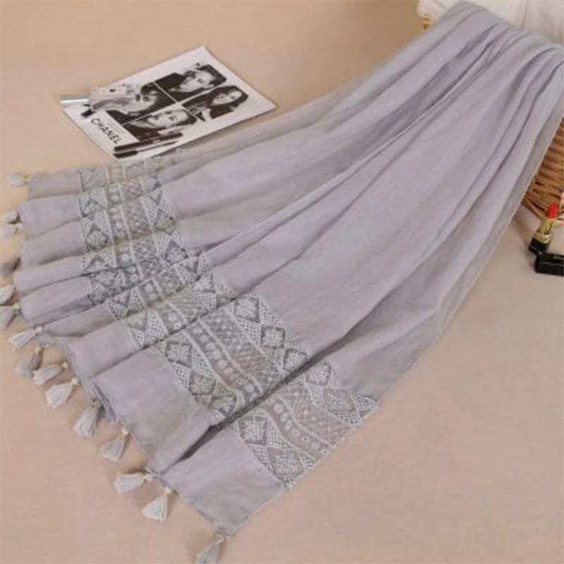 Fashion Female Women Tassel Shawls Scarves Autumn Women Silk Flower Lace Scarf