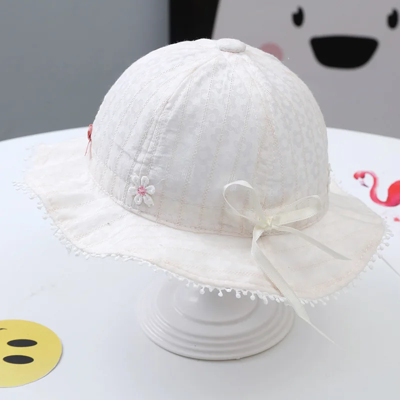 3 Colors Summer Outdor Sun Hat Baby Girls Cute Pink Cap Kids Cotton Breathable Bucket Hats with Stripes (for 3-18 Months Babies)