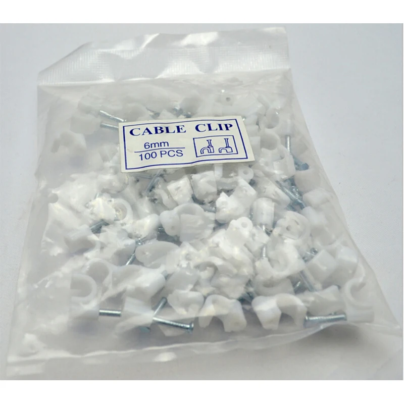 Clipes de fio redondos para cabos, 100 pçs, 6mm, 8mm, gerenciamento de cabos, rg6, cat6, rj45, suporte elétrico de fio, círculo, branco