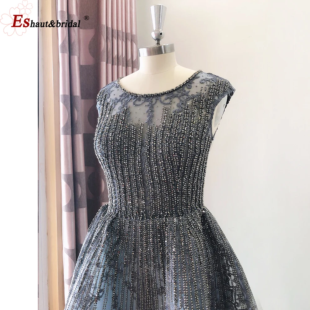 Dubai a linha sem mangas noite vestido para as mulheres 2023 o-neck cristal feito à mão rendas longo formal formatura casamento vestidos de festa