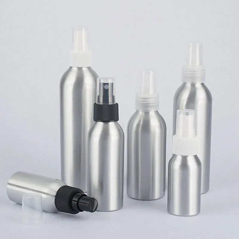 6pcs/lot 40/50/100/120/150/250ml Empty Aluminum Perfume Bottle With Ribbed Sprinkler Spray Bottle Nozzle Cosmetic Container Vial