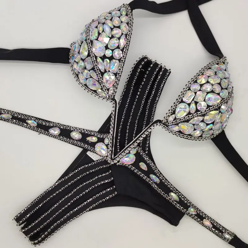 2020 venus vacation rhinestone diamond V collar bikini set sexy women bathing suit push up handmade swimwear popular beachwear