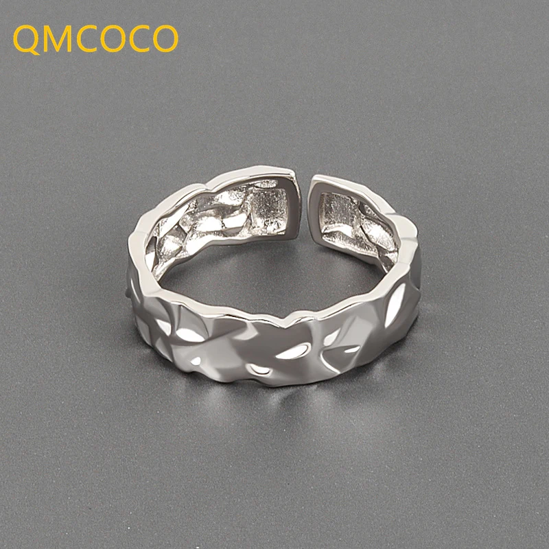 QMCOCO Silver Color Irregular Concave-Convex Surface Tin Foil Paper Geometry Vintage Ring For Woman Man Jewelry Gifts