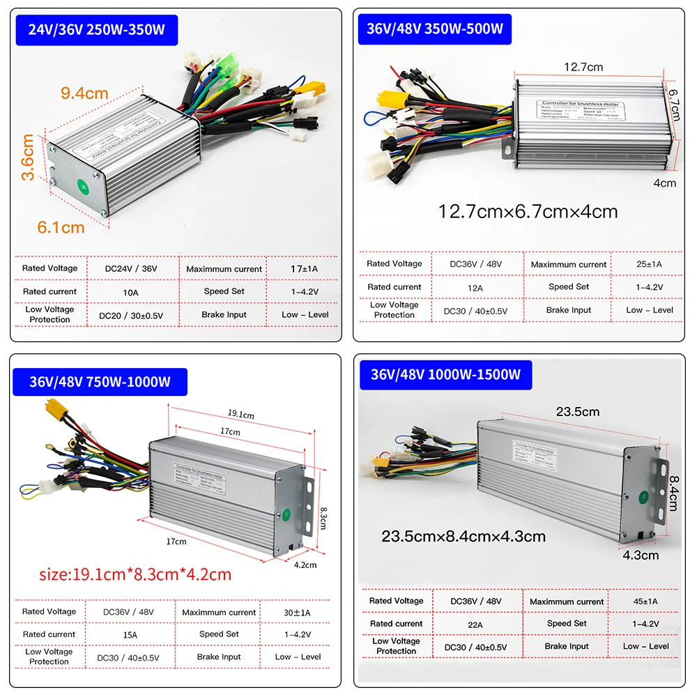 Ebike Controller 24V 36V 48V 250W 350W 500W 750W 1000W 1500W Brushless 6 9 12 18 Mosfet KT Controller Electric bike Accessorice