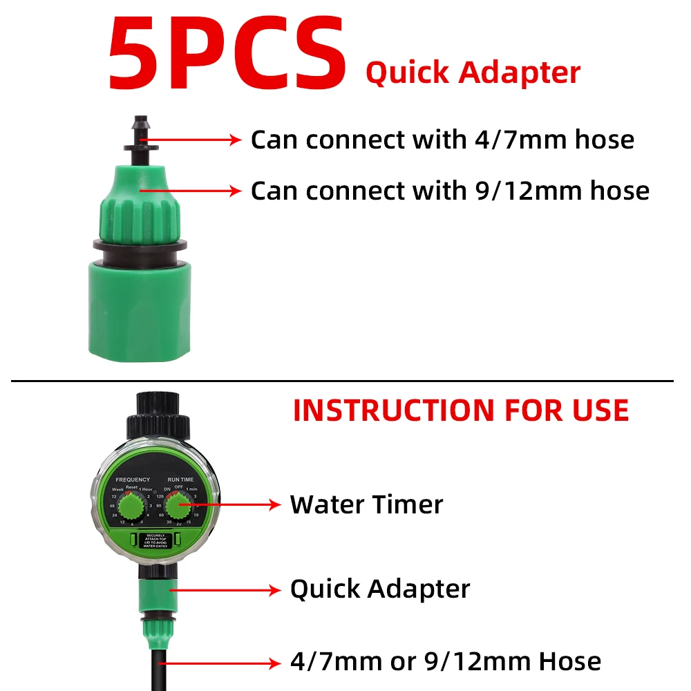 

5PCS 3/4" Garden Accessories Quick Adapter Watering Hose Connection With Adjustable Spary Drip and Nozzle