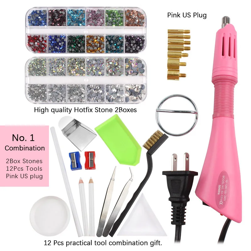 Hot sale Hot Fix Rhinestones Purple Hot Fix Applicator US/EU Plug Wand Gun And Hotfix Rhinestones For Iron On Crystals Set