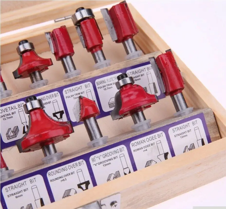 15 teile/satz Holzbearbeitung Fräser 1/4 ''/8mm Schaft Hartmetall Router Bit Für Holz Cutter Gravur Schneiden Werkzeuge