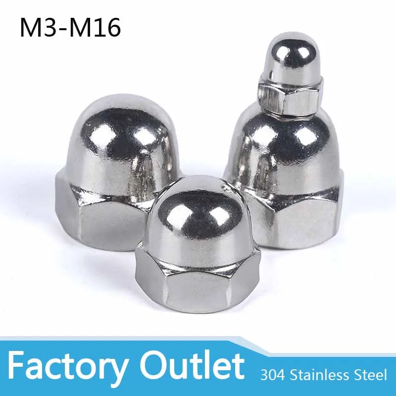 1/50pcs M3 M4 M5 M6 M8 M10 M12 M14 M16 304 A2-70 Stainless Steel Hex Hexagon Acorn Nut Cap Decorative Cover Semicircle Dome Nuts