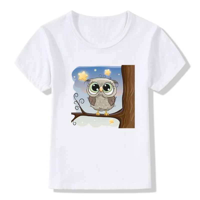 Camiseta de cumpleaños para niños, camisetas divertidas con estampado de dibujos animados de búho lindo, ropa de manga corta para bebés y niños, Tops para niños, HKP5391