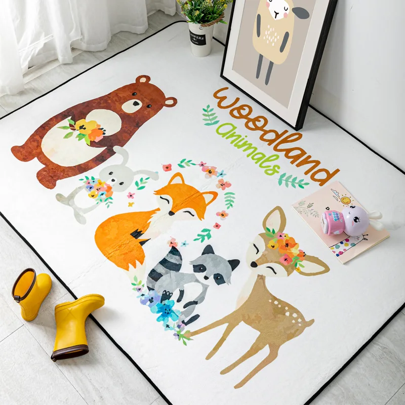 

Cartoon Living Room Area Rug Kids Bedroom Carpet Play Mat Bear Fox Deer Baby Crawling Home Decor Room Rug Memory Foam Doormat