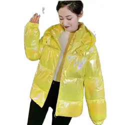 Manteau en coton brillant à capuche pour femme, veste à la mode décontractée, parka chaud, vêtements d'hiver, nouvelle collection 2022