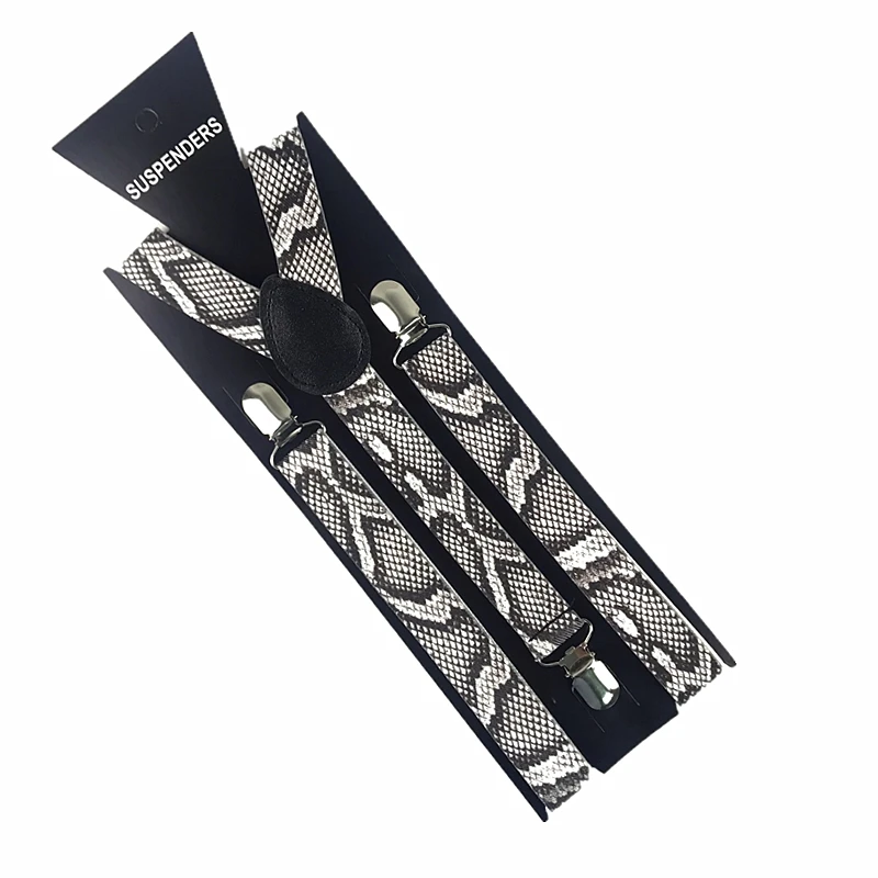 Winfox Vintage Black White Mens Trouser Suspenders Male Women 2.5cm Wide Snake Zebra Print Braces Elastic Suspenders Suspensori