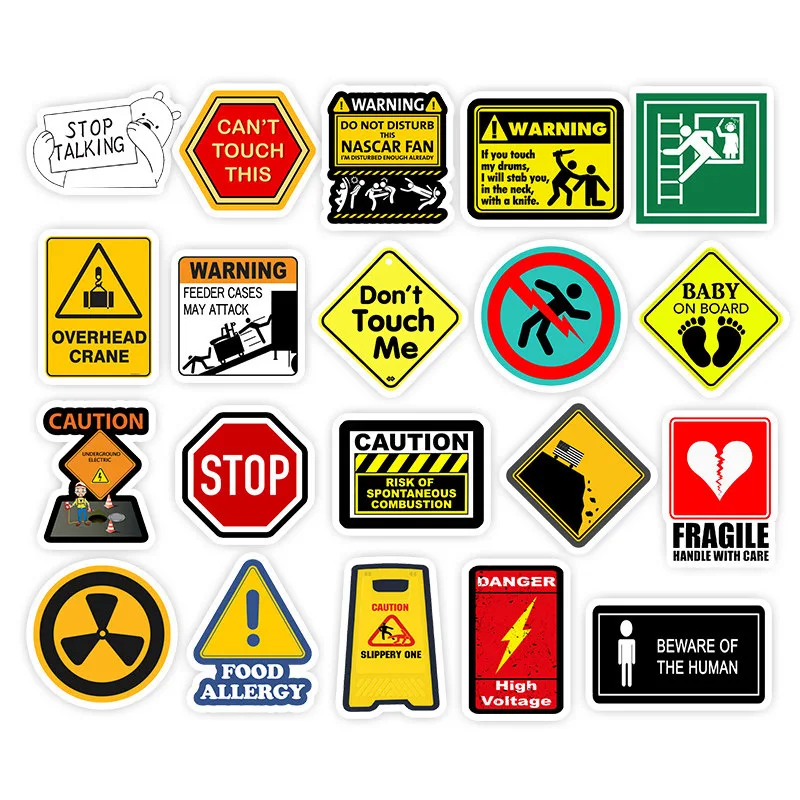 10/30/50PCS Warning Stickers Danger Banning Signs Reminder Waterproof Decal Sticker to Laptop Motorcycle Luggage Snowboard Car