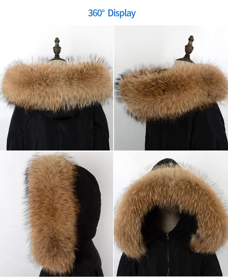 100% Real Natural Jacket Fur Collar Real Raccoon Fur Women\'s Scarf Winter Coat Women\'s Neck Long Warm Real Fur Scarf