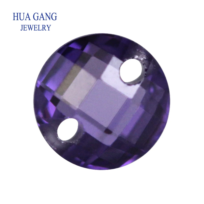 Two Holes Amethyst Double Checkerboard AAAAA Round Brilliant Cut Cubic Zirconia Loose CZ For Jewelry Making 3-14mm High Quality