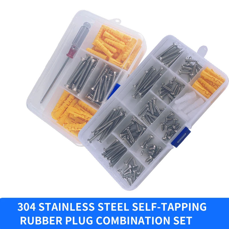 Stainless Steel Self Tapping Wood Screw Assortment Kit Thread Nail Screw Fastener Sets Expansion plug Repair Hardware Tool Set