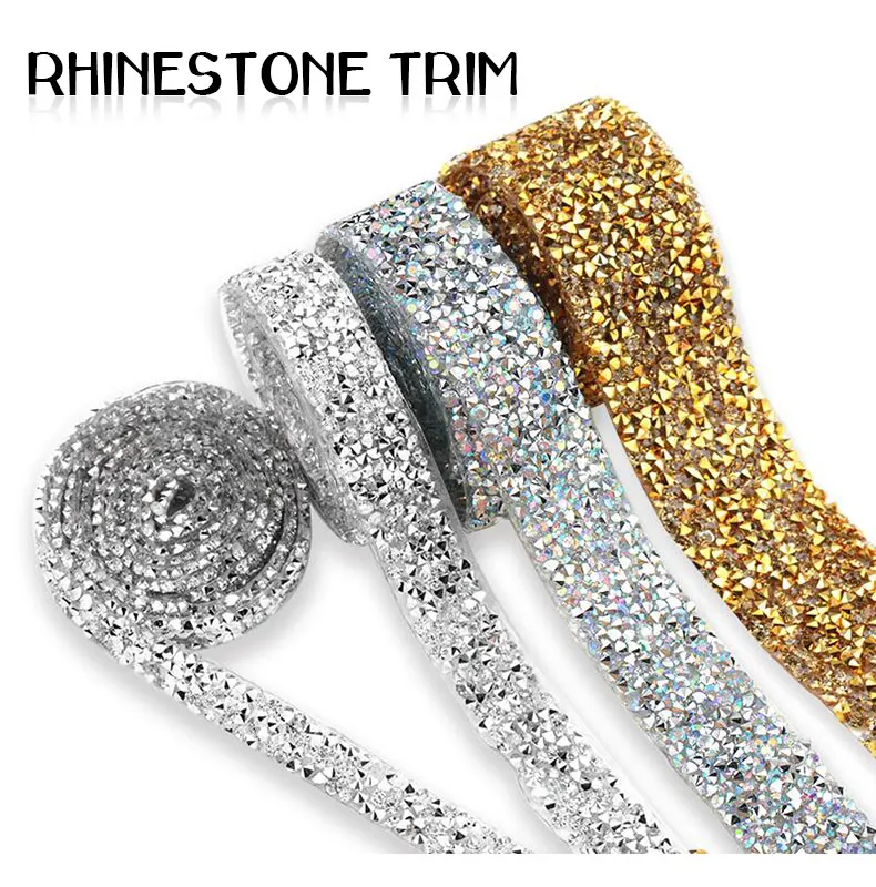 1 Yard Nähzubehör Kristallmotiv Strass Hotfix Strassband Applikatorband mit Strasssteinen zum Aufbügeln für Kleider – Detail 4