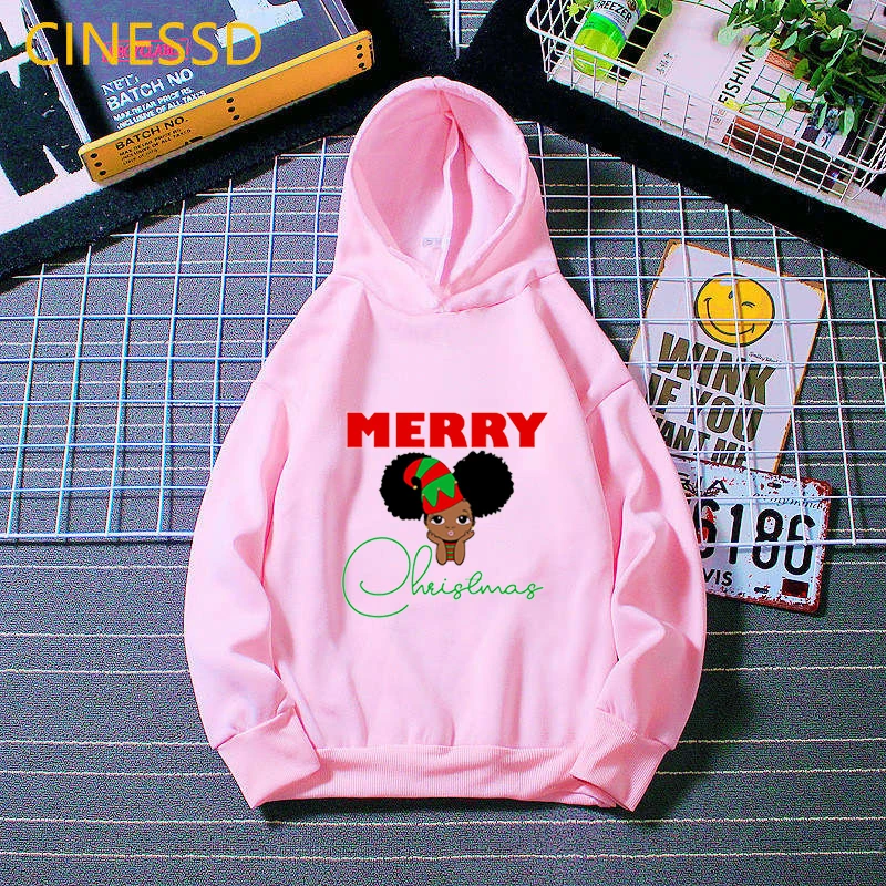 Merry Christmas cute little black princess print girls pink white yellow sweatshirt hoodies velvet hoody kids children clothes