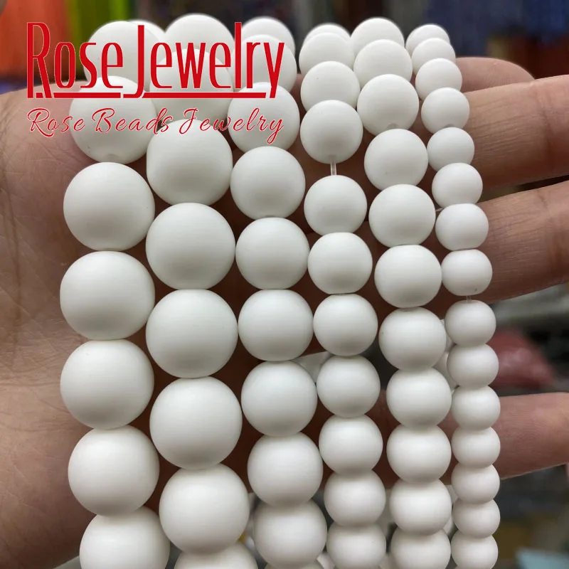 AAA+ Natural Matte White Agates Beads Dull Polish White Onyx Round Stone Beads For Jewelry Making Charms Bracelets 15\