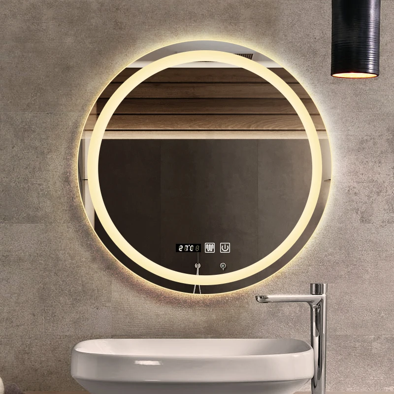 60CM Round Smart Makeup LED Bathroom Mirror 3 Color Adjustable BackLight With Bluetooth Speaker Decorative Mirrorg For Make-Up