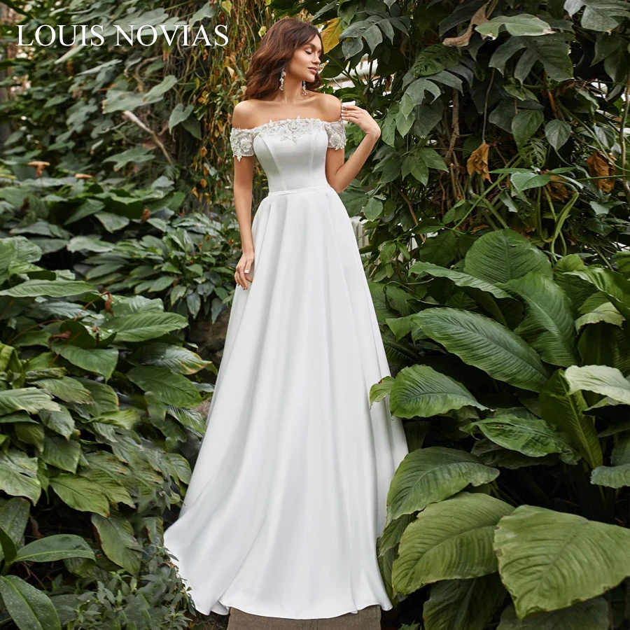 

Женское атласное свадебное платье Louis Novias, белое однослойное платье с открытой спиной и воротником-стойкой, винтажное мягкое платье для свадьбы