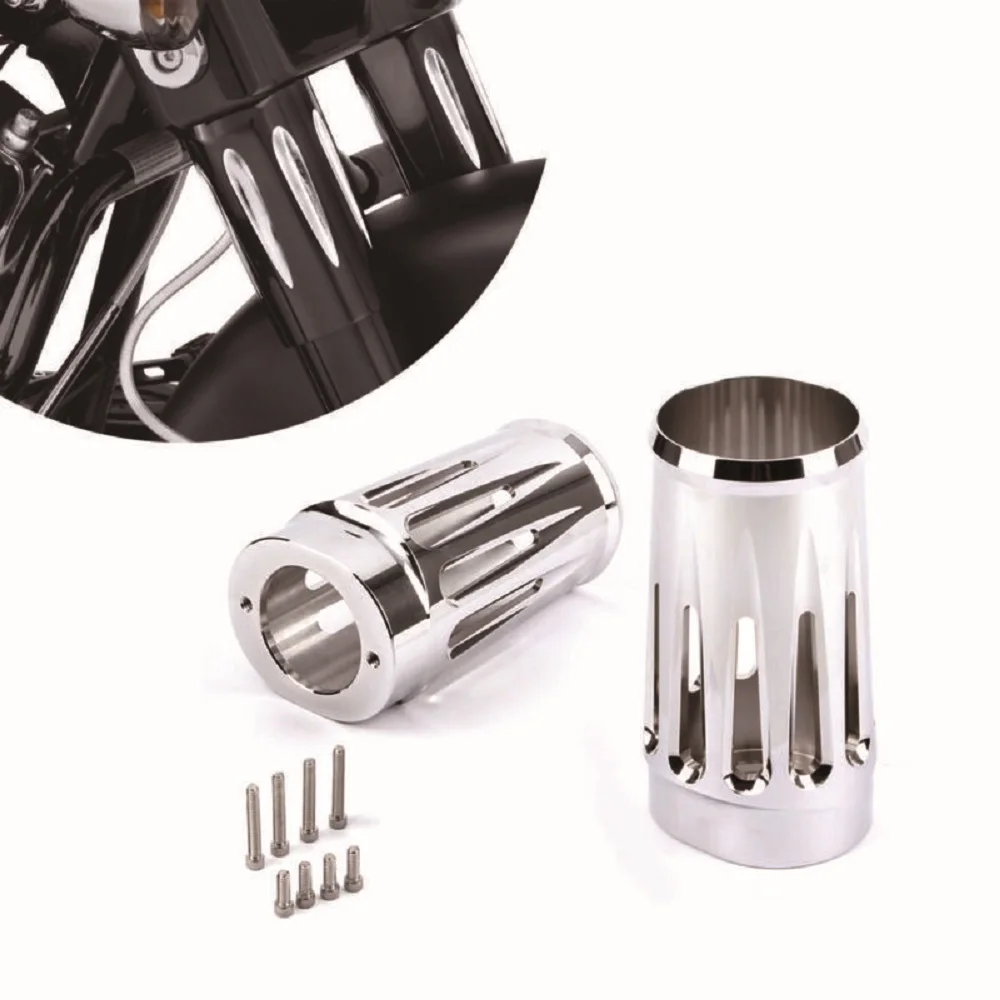 

Shallow Cut Chrome Fork Boot Set Slider Cow Bells for Harley Touring Street Glide Road Glide 1984-2013