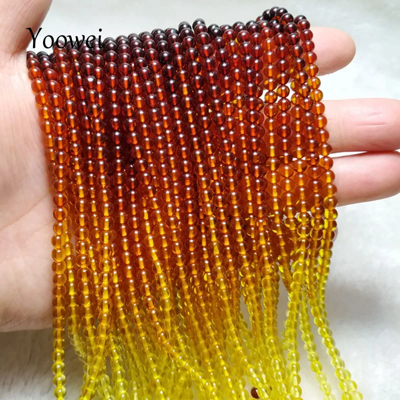 Yoowei 4mm 5mm Rainbow Amber Necklace Round Loose Beads Genuine Natural Amber diy Handmade 52cm Sweater Chain Necklace Wholesale