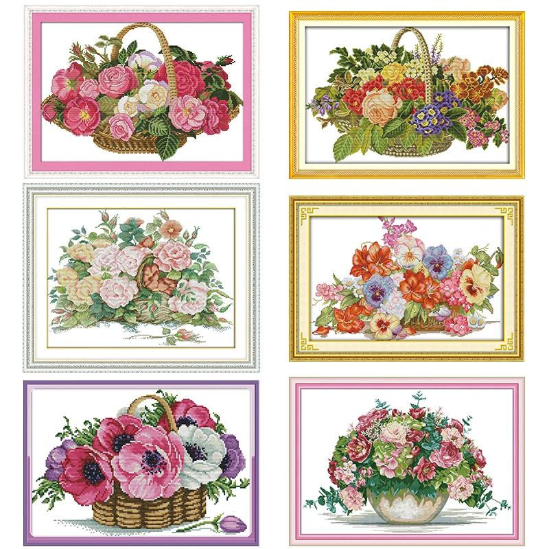 Various Flower Basket Counting Cross Stitch Kit DMC Embroidery Kit 11CT 14CT DIY Kit Embroidery Needlework Set Home Decoration