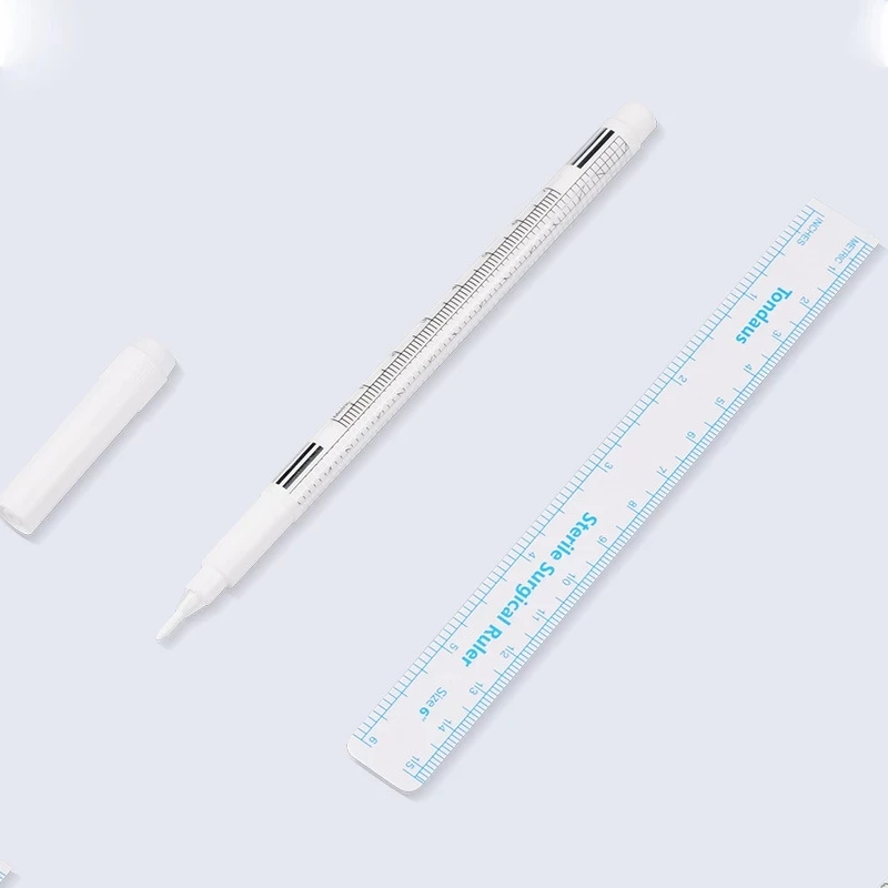 Eyebrow skin marker pen white surgical accessory with measuring ruler and microblading positioning