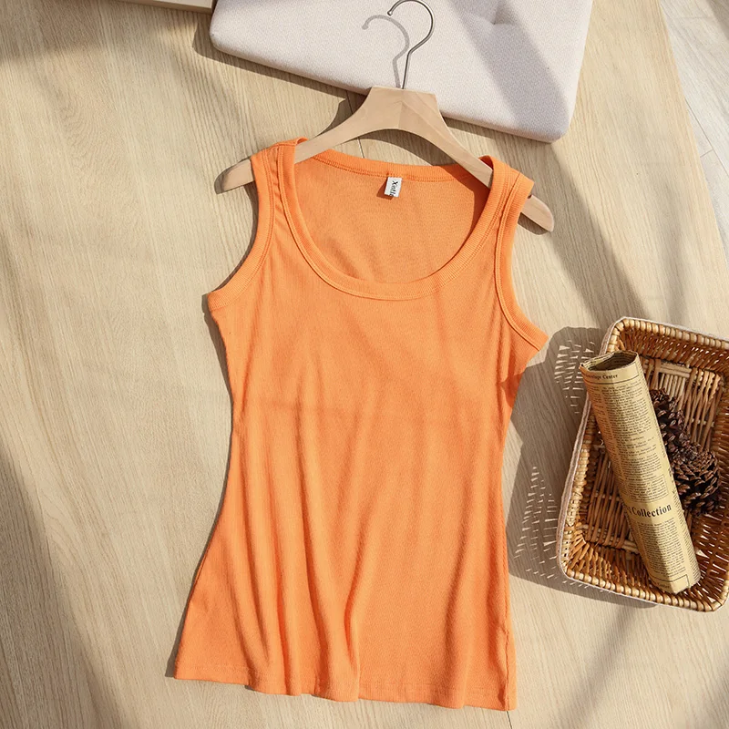94% Cotton Women Tank Top Ribbed Sports Gym Tops Fashion Singlet Casual Sleeveless T-shirt  Close Fitting Camisole Vest M30284