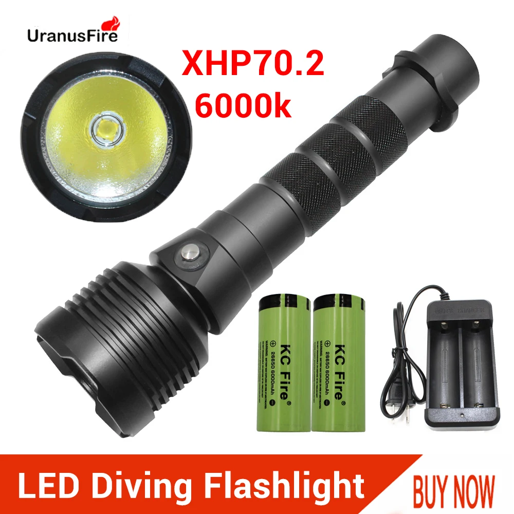 XHP70.2 LED Scuba Diving Flashlight Torch 6000k Waterproof Underwater 100M Powerful Dive lamp 18650 22650 XHP70.2 Flash Light