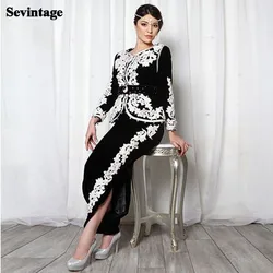 Customized Black Velvet Karakou Algerian Prom Dresses Ankle Length 3 Pieces Jacket Skirt Belt Prom Dress Appliques Lace Gowns