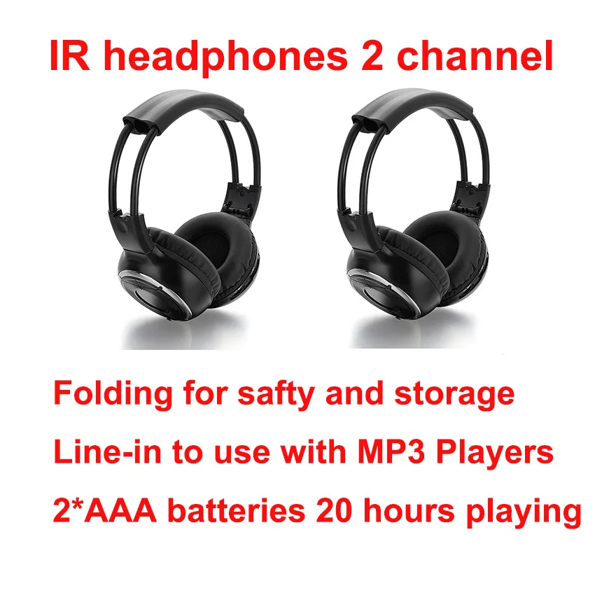 IR Infrared Wireless Headset Stereo Foldable Headphones  Including 2 Pcs Earphones for TV / Car DVD / Classroom / Film