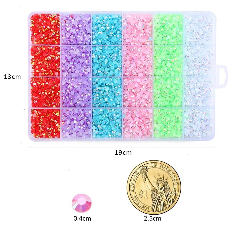 19200pcs/box Resin Loose Rhinestone Rainbow Color AB Glue On Rhinestones for DIY Creative Design Decoration Crafts