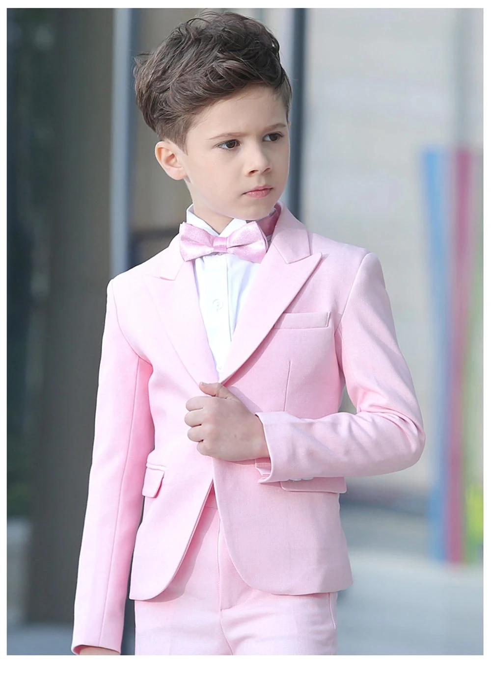 2023 Slim Fit Pink Kid Suit Children Wedding Suits Custom Made Blazer Boys Suits Tuxedo 2 Piece Jacket Pants Costume Homme