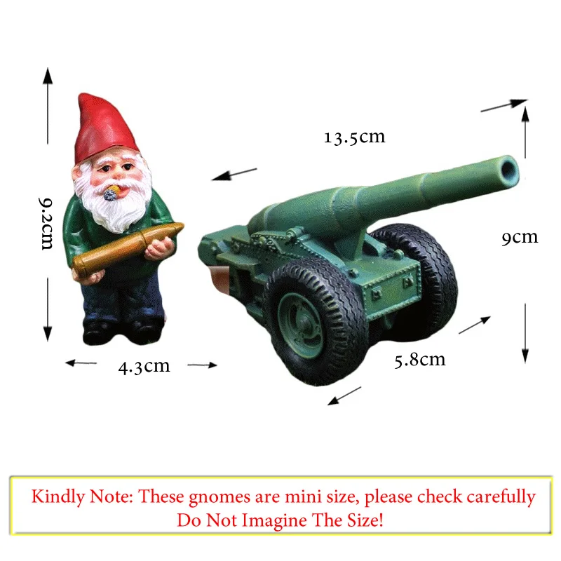 2 sztuk/zestaw Mini śmieszne słodkie krasnoludki i Cannon żywica Gnome statua DIY dekoracja Bonsai do domu biurko rzeźba Dropshipping