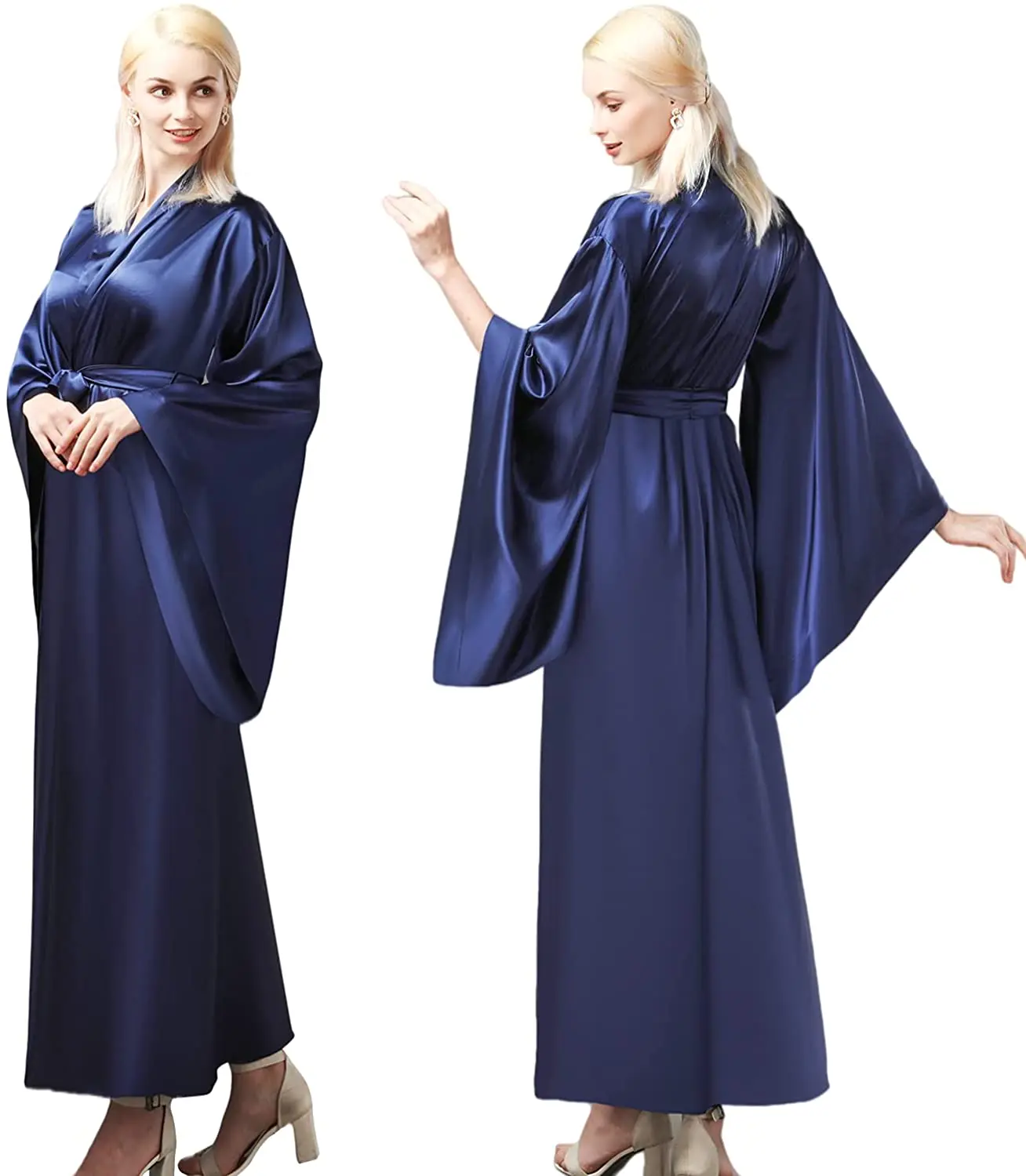 Blue Puffy Evening Dresses Silk Satin Kimono Robe for Photoshoot Sheer Bride Photo Robes Boudoir Babyshower Gown Custom Made