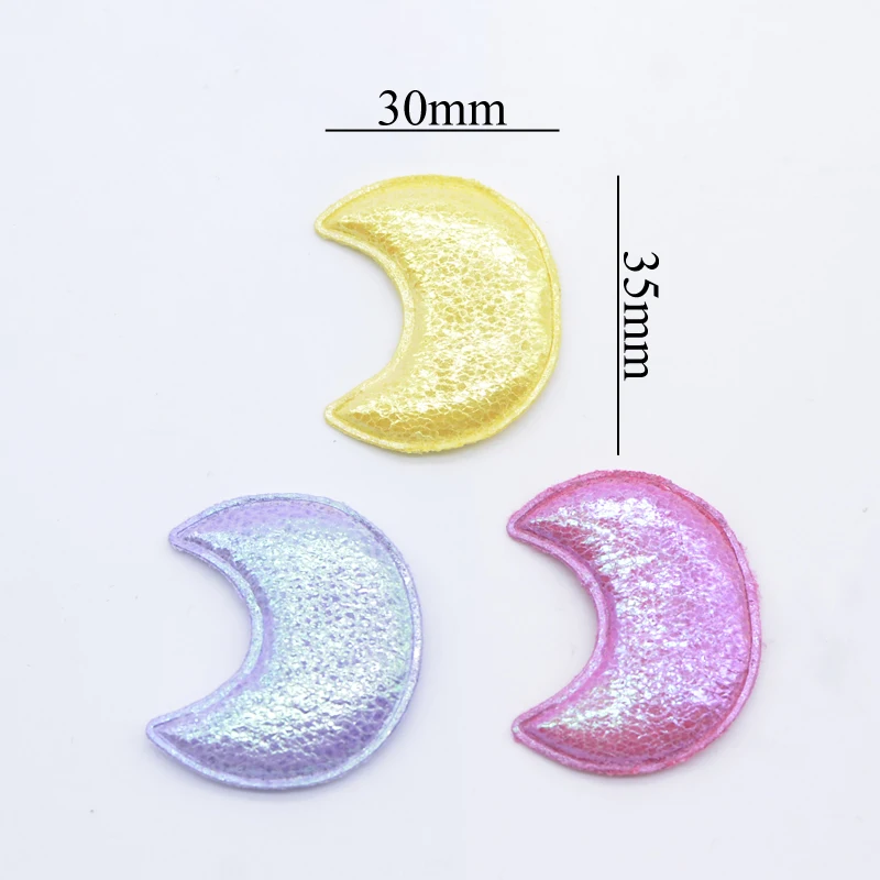 40Pcs 30*35mm Padded Moon Applique for Handmade Baby Clothes Hat Sewing Patches DIY Headwear Hair Clips Bow Decor Accessories