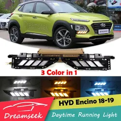 3 Color LED DRL for Hyundai Kona 2018 2019 2020 2021 Daytime Running Light Driving Lamp with Turn Signal