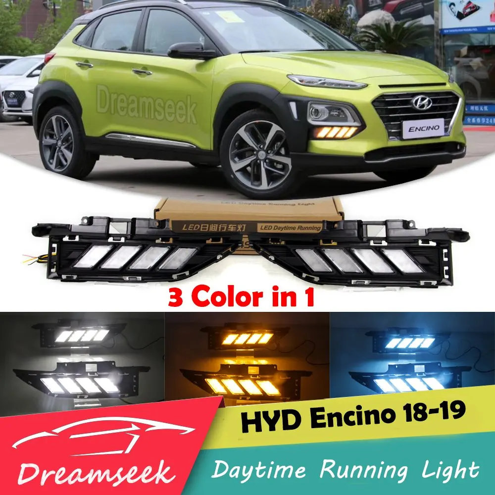 3 Color LED DRL for Hyundai Kona 2018 2019 2020 2021 Daytime Running Light Driving Lamp with Turn Signal