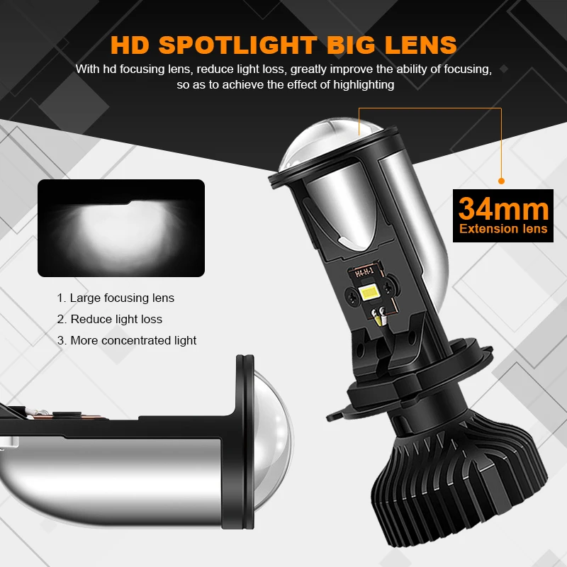EURS Car Headlight H4 Projector Lens LED Lamp Canbus Mini Lens Auto Light Bulbs 90W/pair Fog Lights H4 9003 HB2 Hi/Lo Beam  Y6