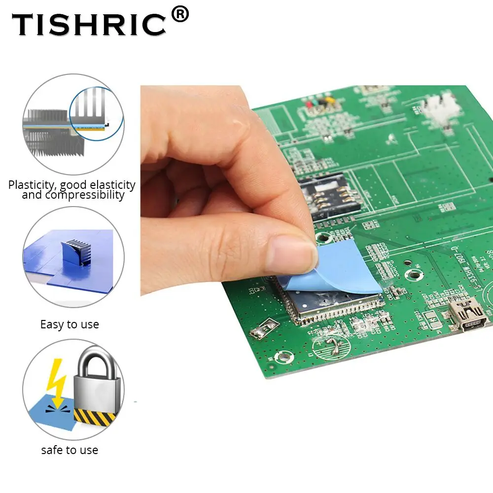TISHRIC ซิลิโคนแผ่นความร้อน1มม.กาว GPU CPU CPU Cooler พัดลมฮีทซิงค์ฮีทซิงค์วางหม้อน้ำ Conductive แผ่น