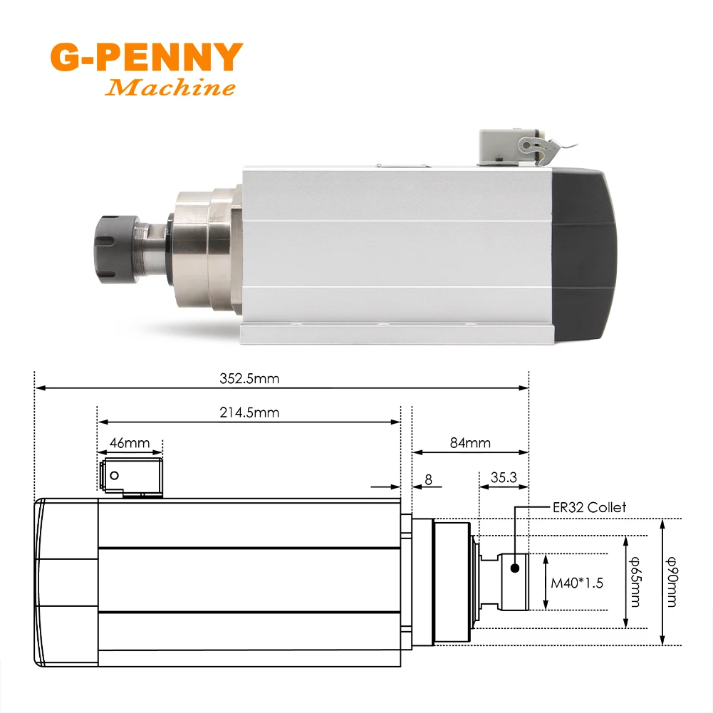 CNC 220V 380V 4.5kw ER32 air cooled spindle motor Air cooling Ceramic ball bearings spindle with 5.5kw Variable Frequency Driver