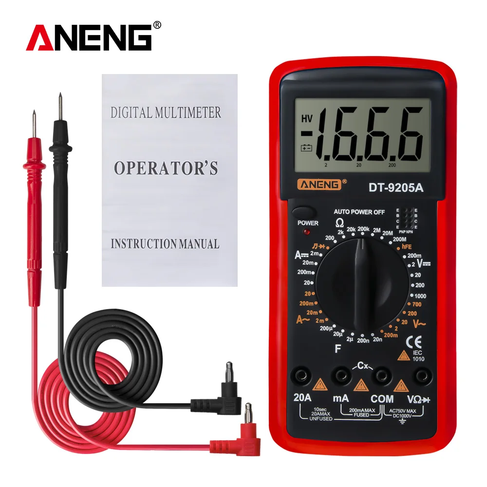 DT9205A LCD Digital Multimeter Electric Handheld Ammeter Voltmeter Resistance Capacitance AC DC Power Meter Tester