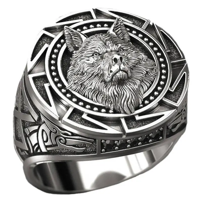 Domineering personality embossed animal wolf head ring for men Gothic Punk Hip Hop Banquet Party Cycling Club Gift