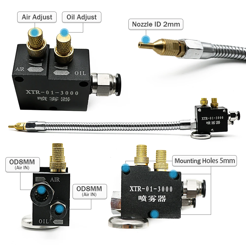 No-Leak Mist Coolant Lubrication Spray System Unit Mist Cooling Sprayer CNC Lathe Milling Drill Engraving Machine Tool