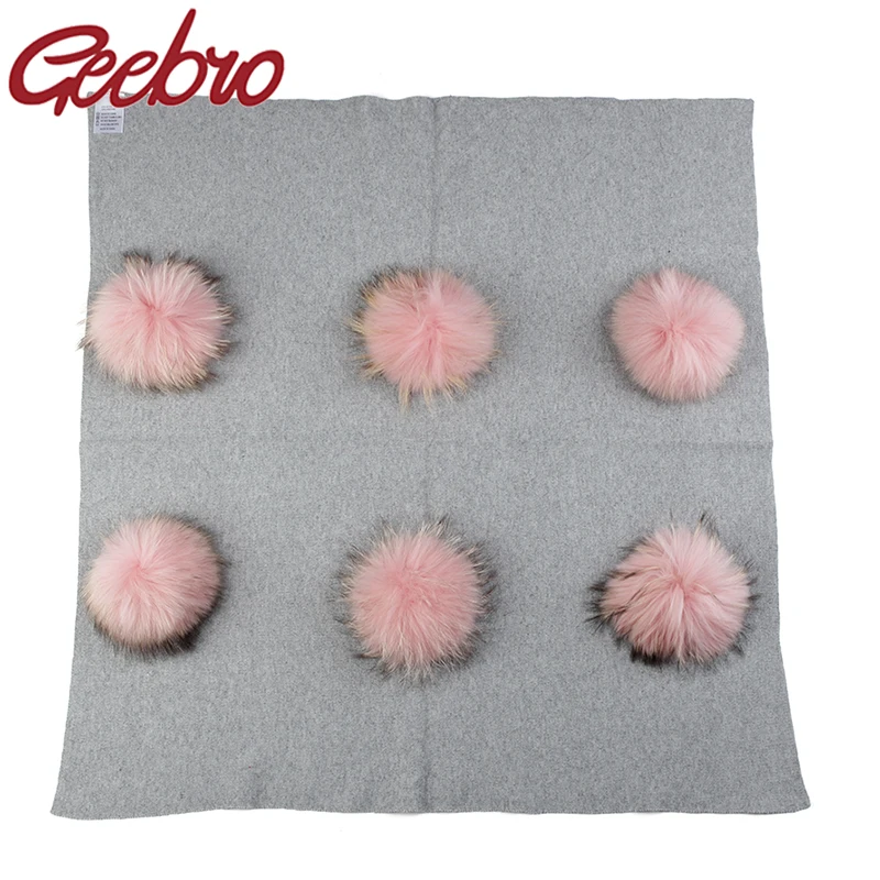 Geebro Newborn Kids Baby Warm Cashmere Swaddling Blanket Travel Sleeping Blanket With 6 Real Raccoon Fur Pompom Bedding Swaddles