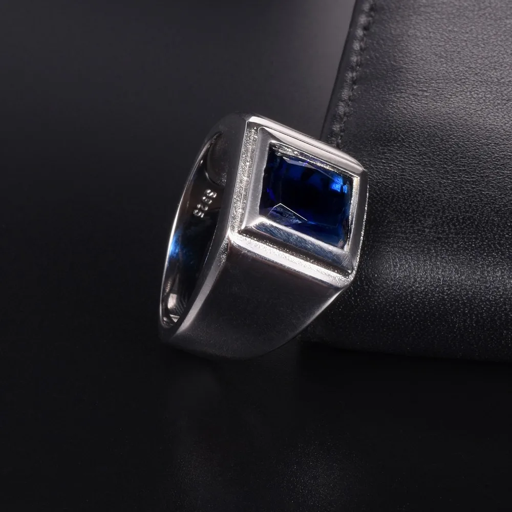 Classic 925 Sterling Silver 6 carat Square Blue Sapphire Rings Eternal Cocktail Wedding ring for Men Women jewelry boy Size 8-13