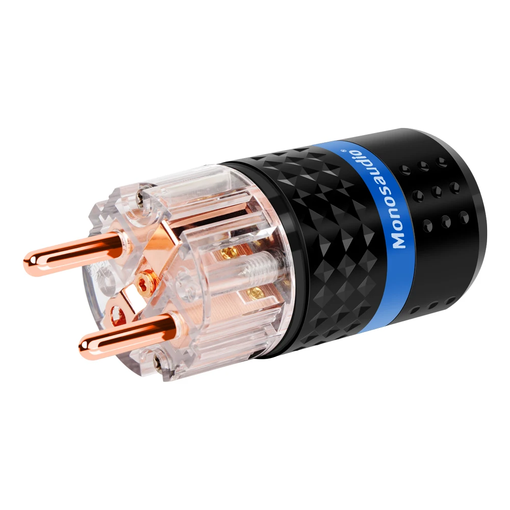 Monosaudio E103/F103 Red Pure Copper EU Plug Type Schuko Power Plug Hifi Connectors 99.998% Pure Copper Connector Plug