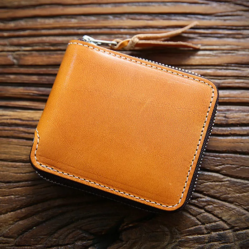 LEACOOL Genuine Leather Wallet For Men Women Vintage Men's Short Zipper Wallets Purse With Card Holder Coin Pocket Money Bag